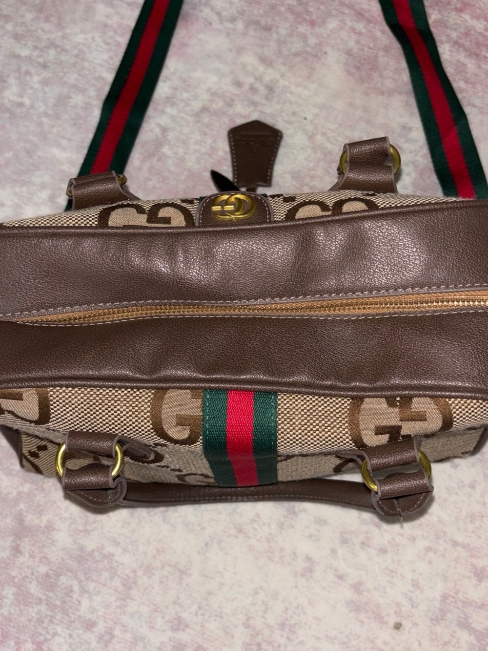 Gucci Brown GG Supreme Tote with Green and Red Web Stripe - Picture 8 of 9